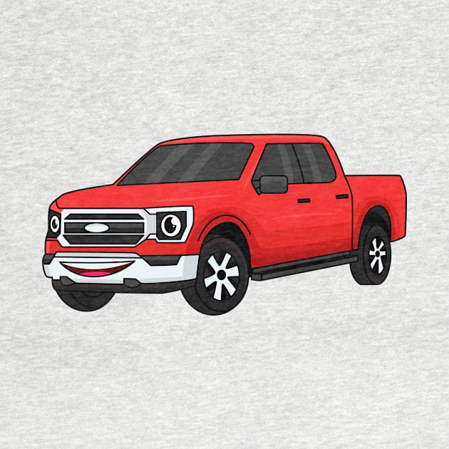 Cute red pickup truck cartoon illustration by Cartoons of fun